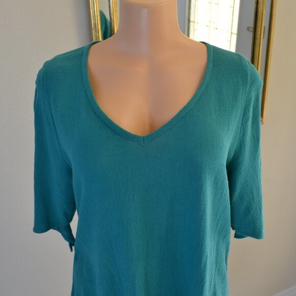 Fiaga Mexico Green Cotton Handkerchief Tunic Top Bell Shape Open Sleeve Size S - Picture 5 of 8